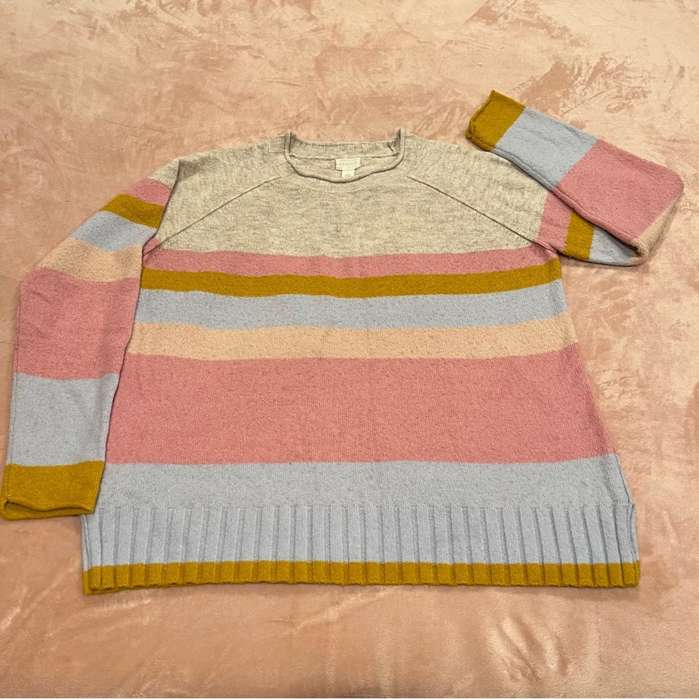Caslon Marl Stripe Colorblock Pullover Sweater in Pink, Blue, and Yellow Mustard